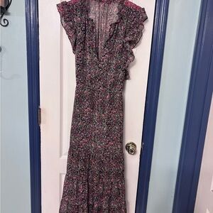 Floral Ruffle Maxi Dress in Black and Pink